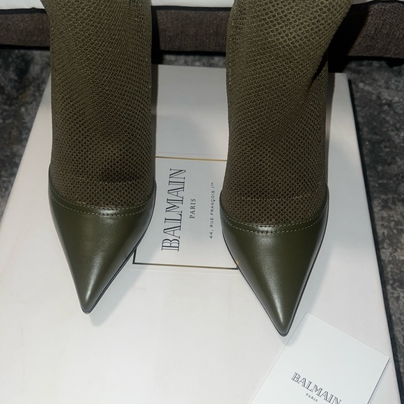 BALMAIN KHAKI STRETCH KNIT ANKLE BOOTS - Picture 4 of 5